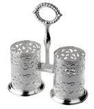 Queen Anne Double Cutlery Holder with Ornate Center Diecast Handle -17.5x21cm -Silver Plated