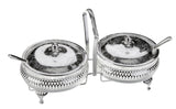 Queen Anne Double Jam with 2 Glass Dishes and 2 Spoons -25.7x12cm -Silver Plated