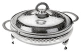 Queen Anne Hors d'Ouevre 5 Division Round Patterned Glass Dish and a Silver Plated Full Patterned Lid -25cm -Silver Plated