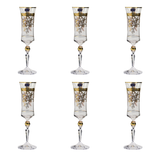 Bohemia Crystal Flute Set, 6 Pieces -Gold -150 ml