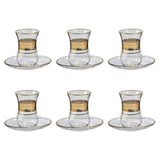 Pasabahce Istikana with Saucer Set, 12 Pieces -Gold