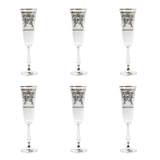 Bohemia Crystal Flute Set, 6 Pieces -Silver -150 ml