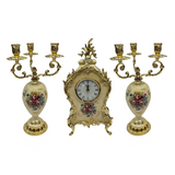 Limoge Rostema Table Clock and Candle Holder, 3 Pieces -Beige & Gold