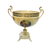 Limoge Rostema Potiche with Base & Gold Plated with Handles -Romeo & Juliet -Beige & Gold -25x28 cm