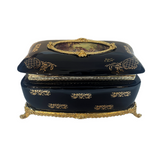 Limoge Rostema Rectangular Bonbonniere with Cover & Gold Plated Legs -Romeo & Juliet -Cobalt Blue & Gold -14x24x16 cm