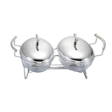﻿2 Oval Food Warmers with Two Candles -2x3.0 Lit. -Stainless Steel 18/10 & Tempered Glass