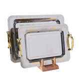 Arsha Oblong Tray with Handles, 2 Pieces -Silver & Gold -Stainless Steel