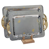 Rectangular Tray with Handles, 2 Pieces -Italian Design -Silver & Gold -Stainless Steel 18/10