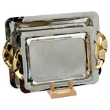 Rectangular Tray with Handles, 2 Pieces -Italian Design -Silver & Gold -Stainless Steel 18/10
