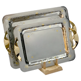 Rectangular Tray with Handles, 2 Pieces -Italian Design -Silver & Gold -Stainless Steel 18/10