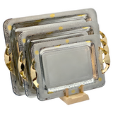 Rectangular Tray with Handles, 3 Pieces -Italian Design -Silver & Gold -Stainless Steel 18/10