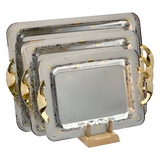 Rectangular Tray with Handles, 3 Pieces -Italian Design -Silver & Gold -Stainless Steel 18/10