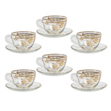 Pasabahce Tea Cup with Saucer Set, 12 Pieces -Gold