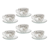Pasabahce Tea Cup with Saucer Set, 12 Pieces -Silver