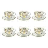 Pasabahce Tea Cup with Saucer Set, 12 Pieces -Silver & Gold